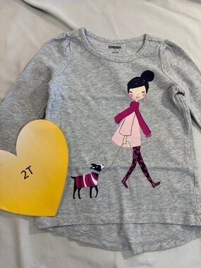 Gymboree - Heather Grey Graphic Tee with Girl and Dog